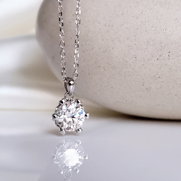 Sterling Silver Round Diamond Moissanite in Heart Shape 6 Prong Basket Setting - Picture 8 of 11